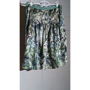Worthington Green Floral Skirt Flare Midi Calf Length Skirt Poly Satin Small 4